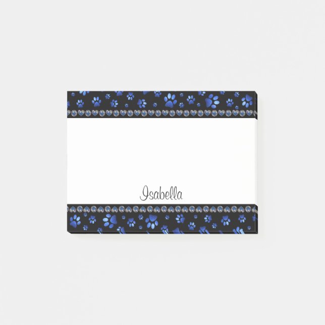 Individuelle Name, blaue Glitzer-Hundpaare Post-it Klebezettel (Vorderseite)