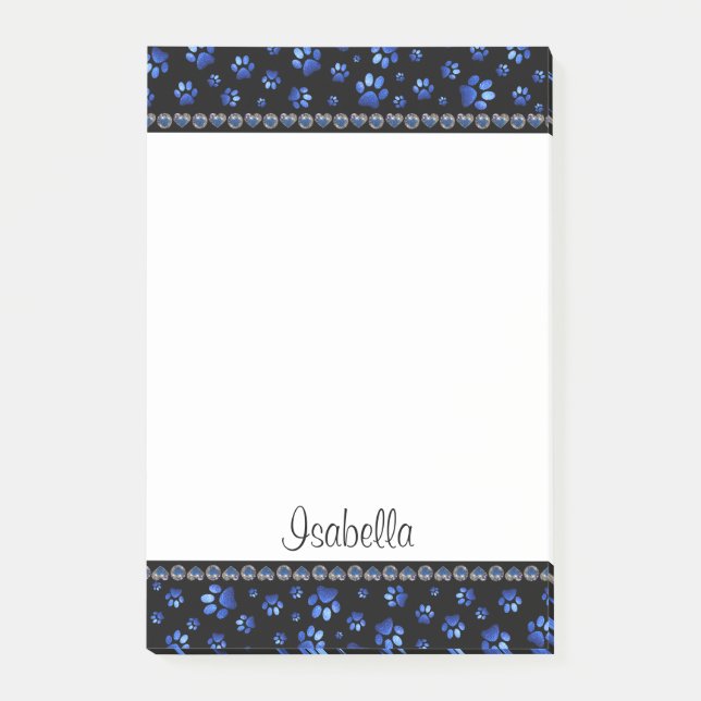 Individuelle Name, blaue Glitzer-Hundpaare Post-it Klebezettel (Vorderseite)