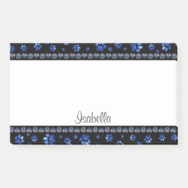 Individuelle Name, blaue Glitzer-Hundpaare Post-it Klebezettel (Vorderseite)