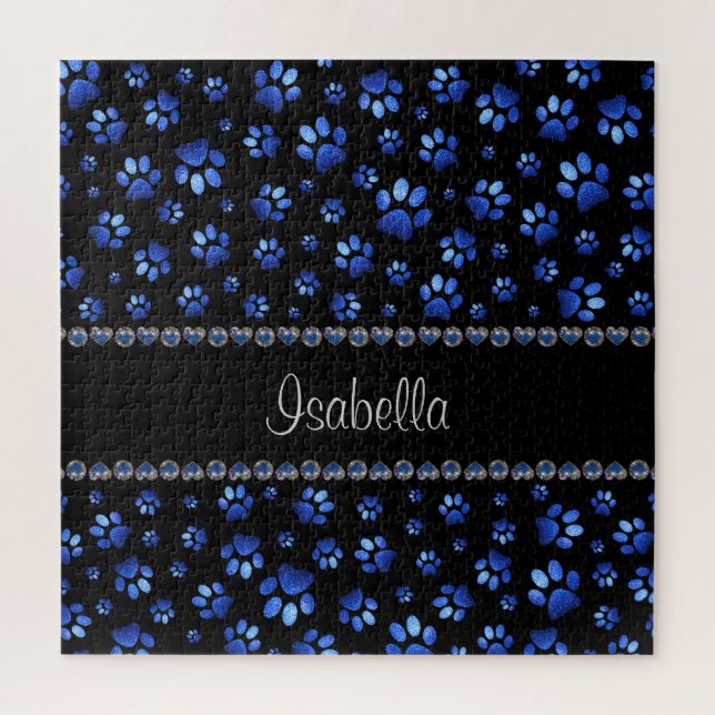 Individuelle Name, blaue Glitzer-Hundpaare Puzzle (Vertikal)