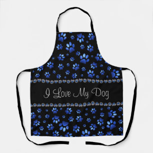 Individuelle Name, blaue Glitzer-Hundpaare Schürze