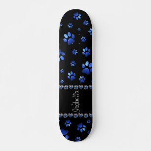 Individuelle Name, blaue Glitzer-Hundpaare Skateboard