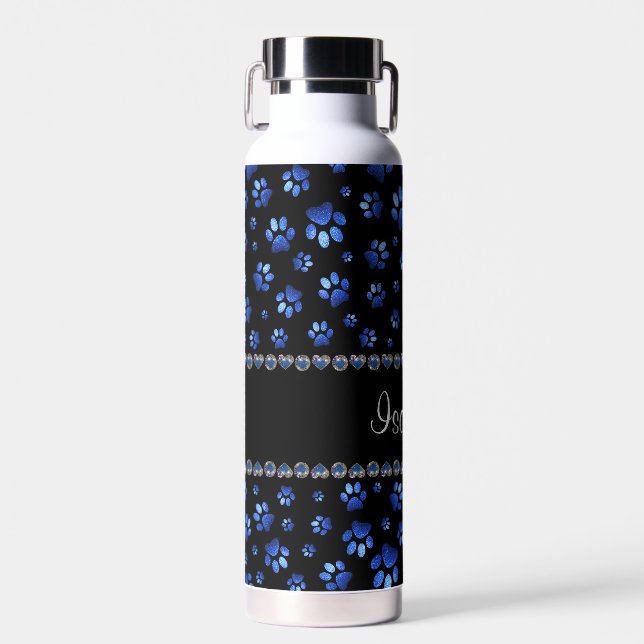 Individuelle Name, blaue Glitzer-Hundpaare Trinkflasche (Vorne)
