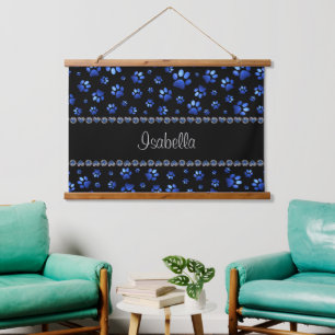 Individuelle Name, blaue Glitzer-Hundpaare Wandteppich Mit Holzrahmen