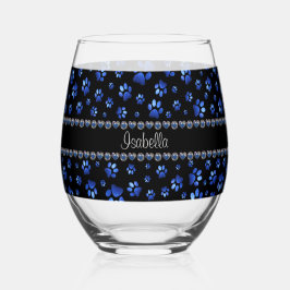 Individuelle Name, blaue Glitzer-Hundpaare Weinglas Ohne Stiel