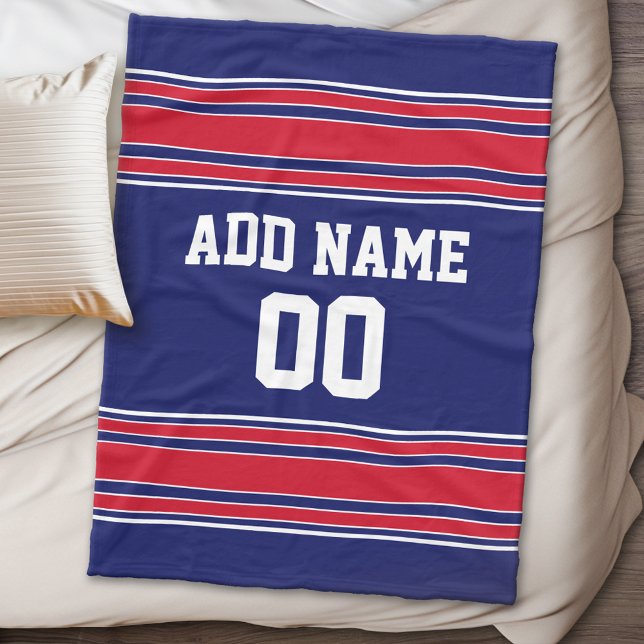 Individuelle Name "Blaue und rote Streifen" Fleecedecke (Personalized fleece blanket - Sports Theme)
