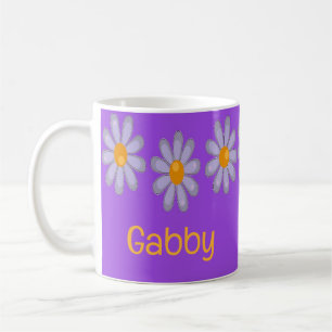 Individuelle Name blauer Blumen auf lila Kaffeetasse