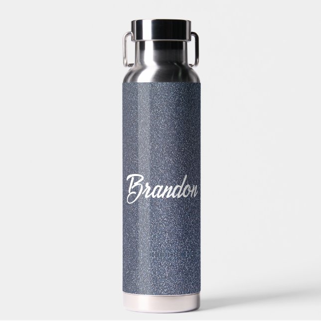 Individuelle Name blauer Glitzer Trinkflasche (Vorne)