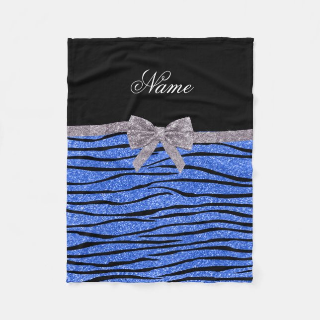Individuelle Name blauer Glitzer Zebrastreifen Fleecedecke (Vorderseite)