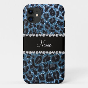 Individuelle Name-Blauer Leopardendruck Glitzer iPhone 11 Hülle