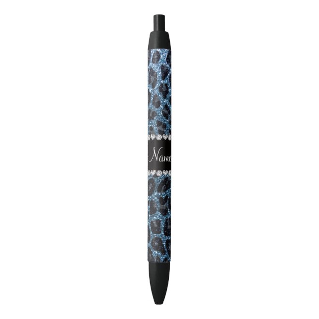 Individuelle Name-Blauer Leopardendruck Glitzer Kugelschreiber (Vorderseite Vertikal)