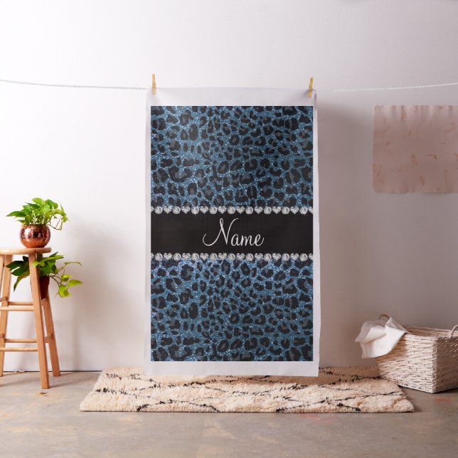 Individuelle Name-Blauer Leopardendruck Glitzer Stoff (Beispiel)