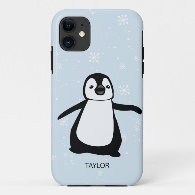 Individuelle Name blauer Niedlicher Pinguin-Schnee Case-Mate iPhone Hülle (Rückseite)