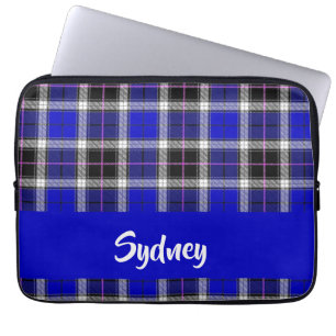 Individuelle Name-blaues kariertes Muster Laptopschutzhülle