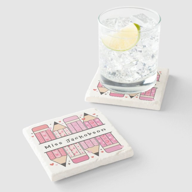 Individuelle Name Bleistift-Lehrer Steinuntersetzer (Seitenansicht)