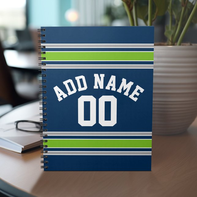 Individuelle Name Blue and Green Sports Jersey Notizblock (Personalized notebook with Sports Jersey Football Design - Custom Name and Other Text)