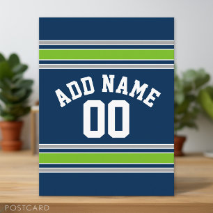 Individuelle Name Blue and Green Sports Jersey Postkarte