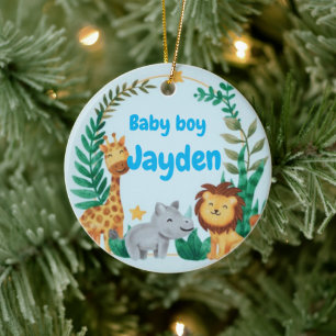Individuelle Name Blue Baby Boy Safari Weihnachten Keramik Ornament