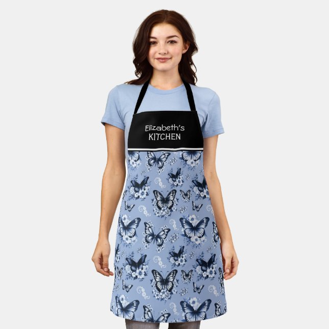Individuelle Name Blue Butterfly Pattern Schürze (Getragen)
