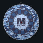 Individuelle Name Blue Camouflage Dartboard Dartscheibe<br><div class="desc">Personalisieren Sie dieses blaue Targetboard mit Ihrem Namen und Initial. Großartiges Geschenk für einen Teenager. Entworfen für Sie von BlackBerry Boulevard.</div>