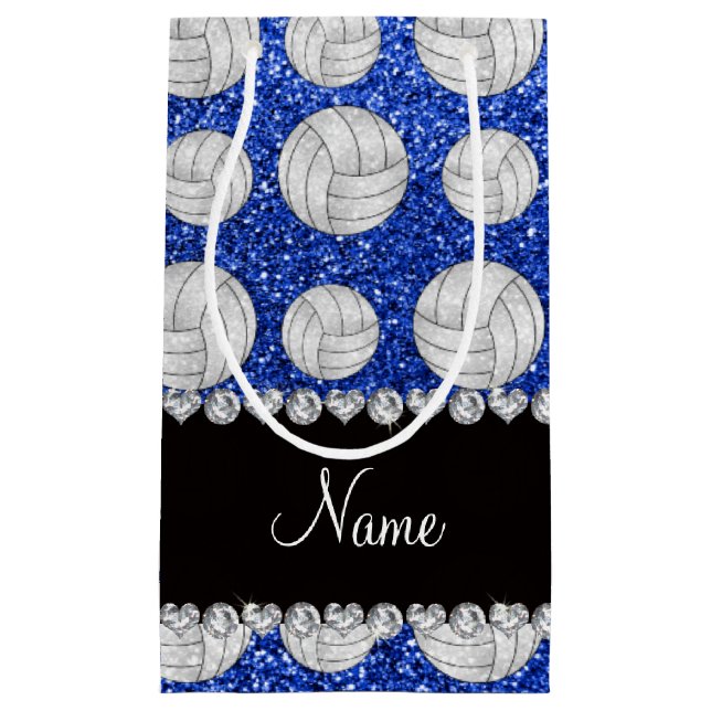 Individuelle Name-Blue-Glitzer-Volleyball Kleine Geschenktüte (Vorderseite)