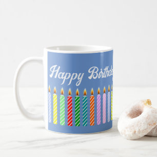 Individuelle Name Blue Happy Birthday Lit Candles  Kaffeetasse