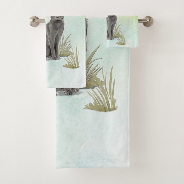 Individuelle Name Blue Russian Cat Pet Badhandtuch Set (Insitu)