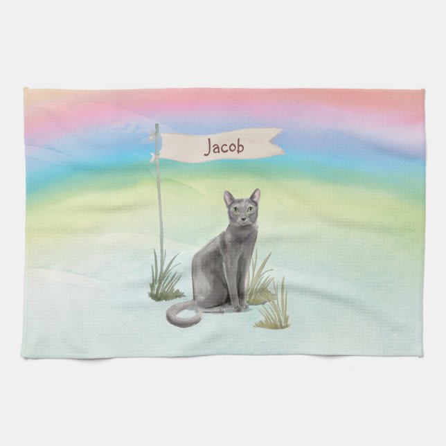 Individuelle Name Blue Russian Cat Pet Geschirrtuch (Horizontal)