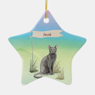 Individuelle Name Blue Russian Cat Pet Keramik Ornament