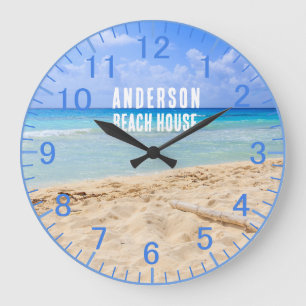 Individuelle Name Blue Sand Beach Clock Große Wanduhr