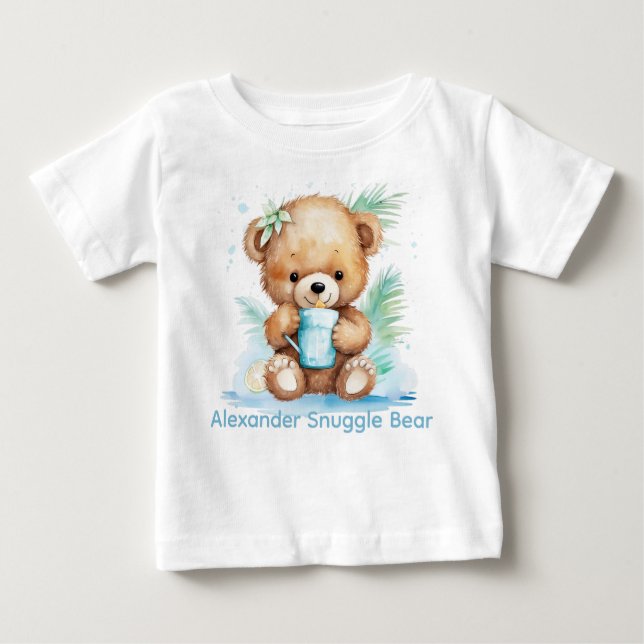 Individuelle Name Blue Teddy Bear Baby Shirt (Vorderseite)