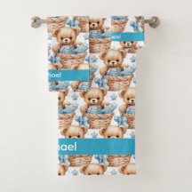 Individuelle Name Blue Teddy Bear Boy's Bath Handt