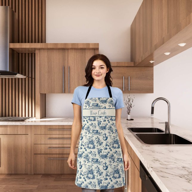 Individuelle Name Blue Toile Schürze (Blue toile pattern apron)