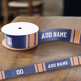 Individuelle Name Blue und Orange Jersey Stripes Satinband