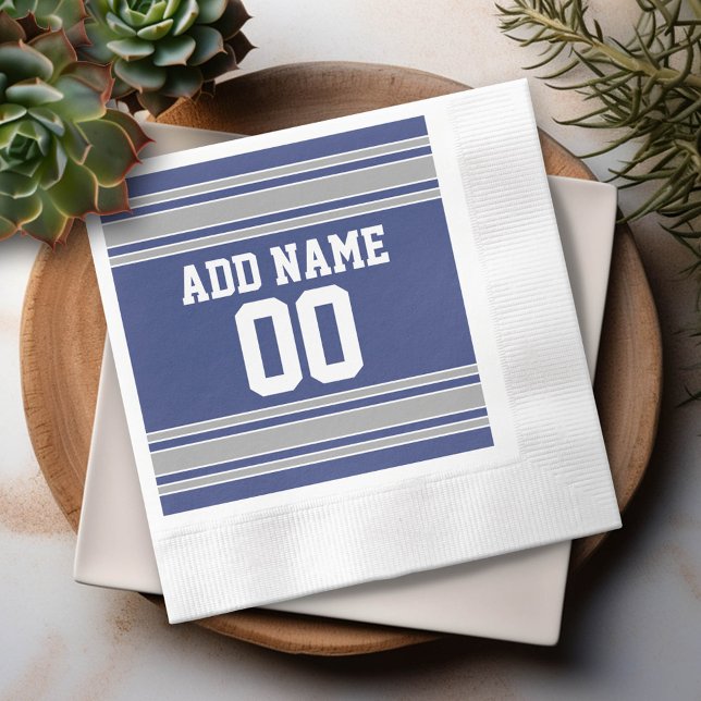 Individuelle Name Blue und Silver Jersey Stripes Serviette (Custom Party Napkins)