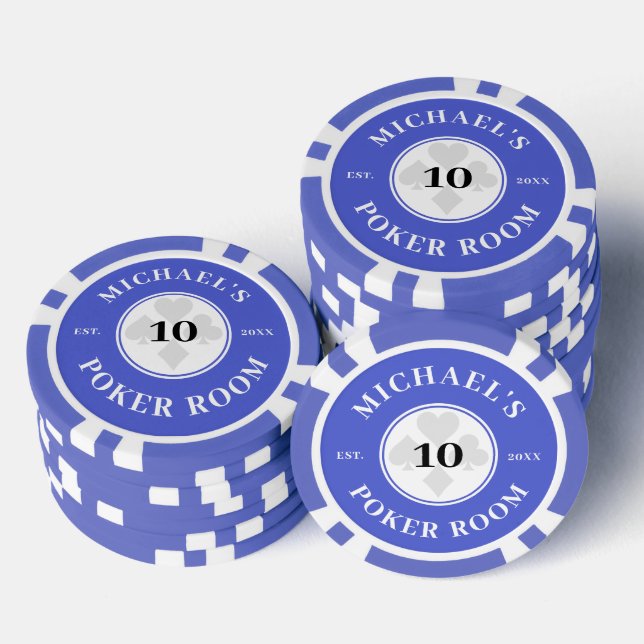 Individuelle Name Blue & White Las Vegas Denominat Pokerchips (Stapel)