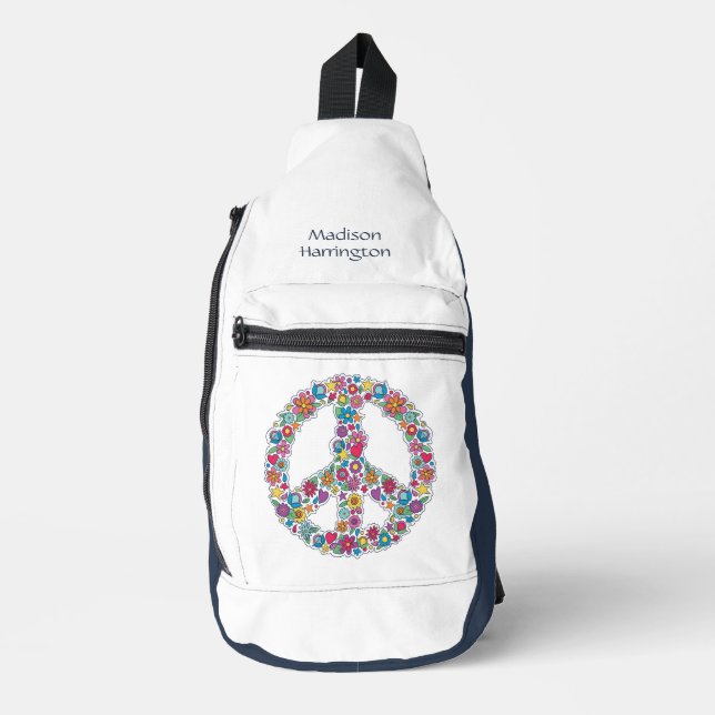 Individuelle Name Blume Friedenszeichen Crossbody Bag (Vorderseite)