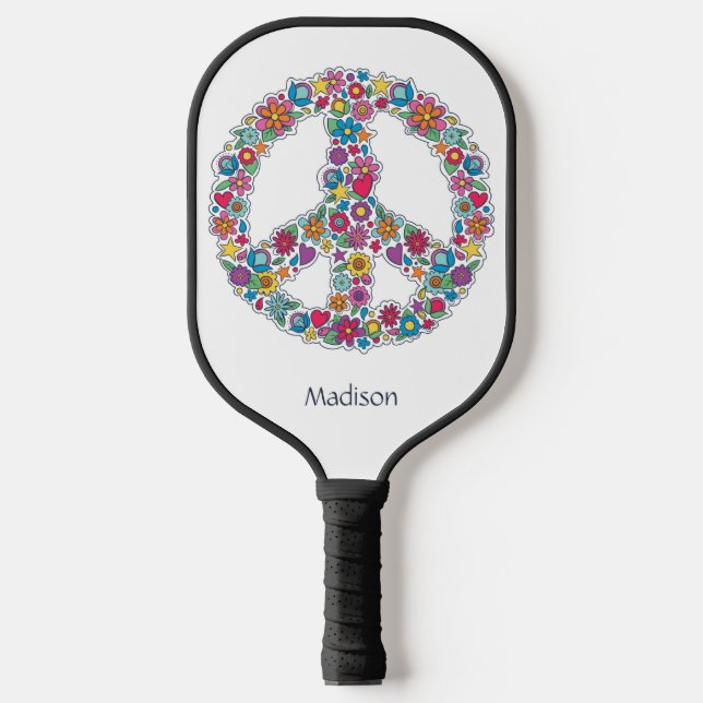 Individuelle Name Blume Friedenszeichen Pickleball Schläger (Vorderseite)