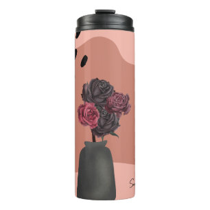 Individuelle Name Blume Vase mit schwarzen Blume r Thermosbecher