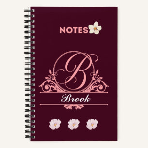 Individuelle Name Blumendesign in Burgund Notizbuch