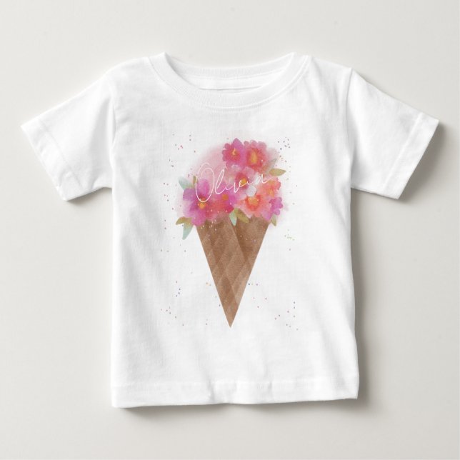 Individuelle Name Blumeneis Creme Cone Baby T-shirt (Vorderseite)
