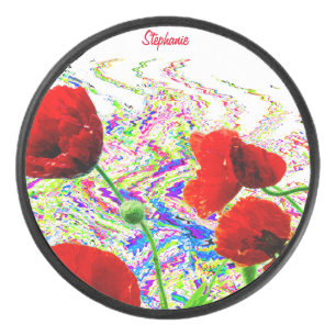 Individuelle Name Blumenmohn Blume Farblich Künstl Eishockey Puck