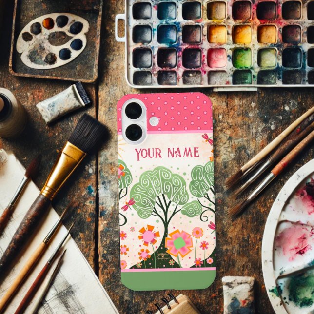 Individuelle Name Blumenrosa Baum Grüne Inspirivit Case-Mate iPhone Hülle (Von Creator hochgeladen)