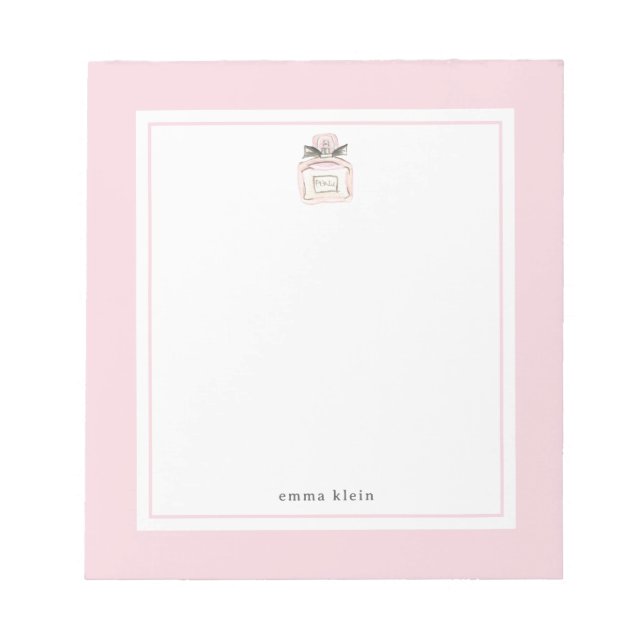 Individuelle Name Blush Pink Parfüm Flasche Notizblock (Vorderseite)