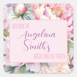Individuelle Name Blush Pink Peony Junggeselinnen- Quadratischer Aufkleber