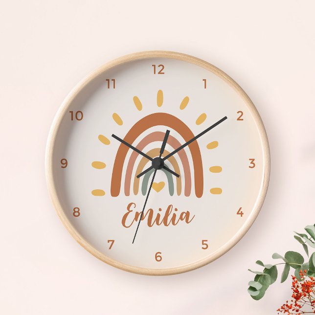 Individuelle Name Boho Earth Tone Rainbow Sun Uhr (Von Creator hochgeladen)