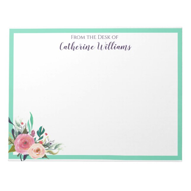 Individuelle Name Boho Floral Bouquet Stationery P Notizblock (Vorderseite)