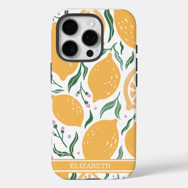 Individuelle Name Boho Hand Drawn Lemon Case-Mate iPhone Hülle (Rückseite)