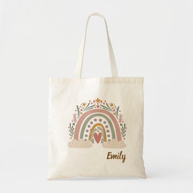 Individuelle Name Boho Rainbow Tote Bag Tragetasche (Vorne)