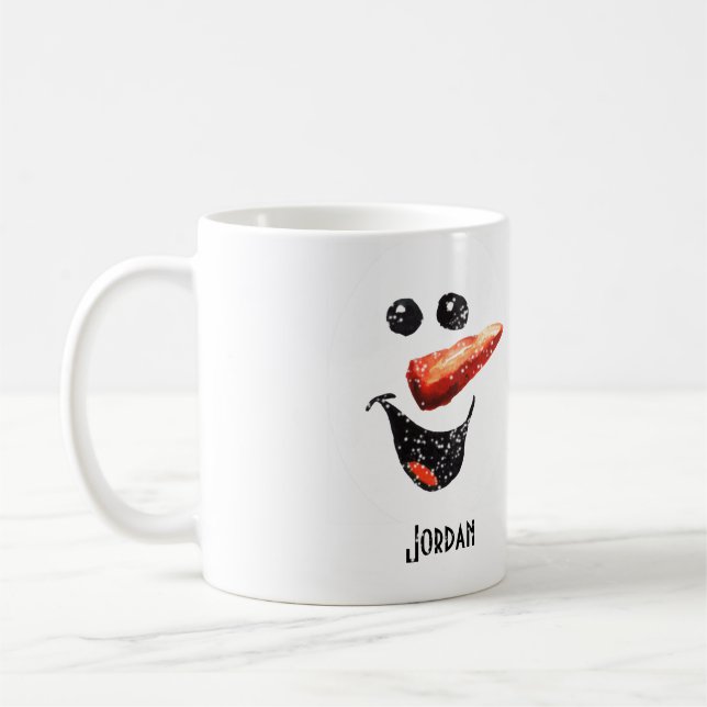 Individuelle Name Bold lacht Snowman Face & Snow Kaffeetasse (Links)